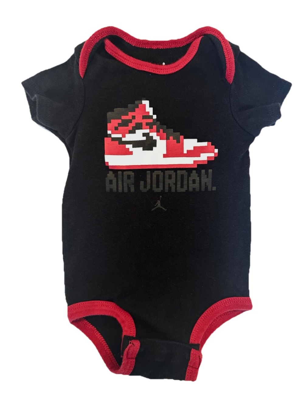 Jordan Black and Red Pixel Sneaker Baby Bodysuit